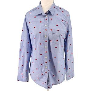 J.Crew Heart Print Button Down Shirt - Women’s Small EUC preppy cute valentine